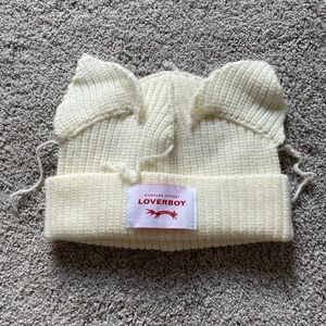 loverboy, white hat, soft, cozy, winter, beanie, cat hat